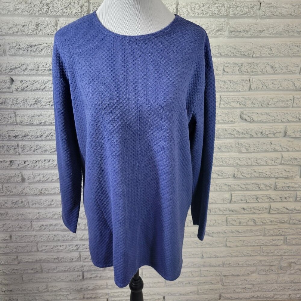 New York Company Tunic Blouse XL Blue 3/4 Sleeve Knit Stretch Casual BLU137E